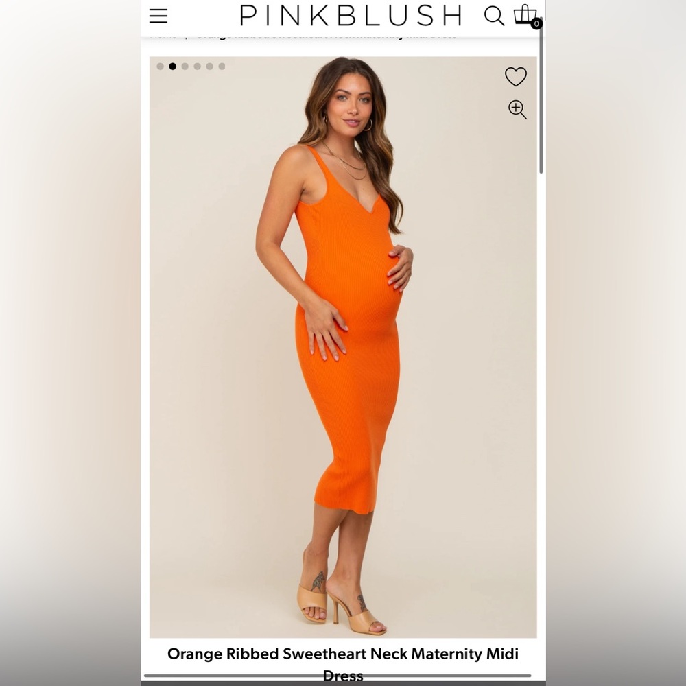 NWT PinkBlush | Orange Ribbed Sweetheart Neck Maternity Midi Dress | Size Small